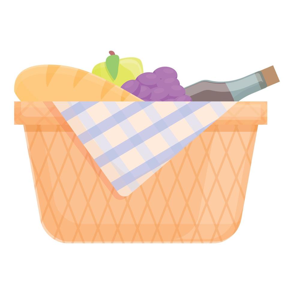 icono de cesta de picnic de primavera, dibujos animados y estilo plano vector