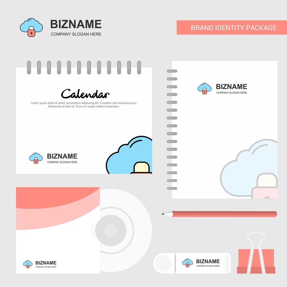 Locked cloud Logo Calendar Template CD Cover Diary and USB Brand Stationary Package Design Vector Template