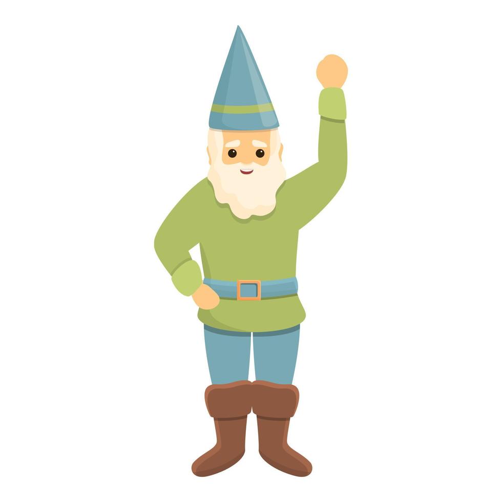 Garden gnome say hello icon, cartoon style vector