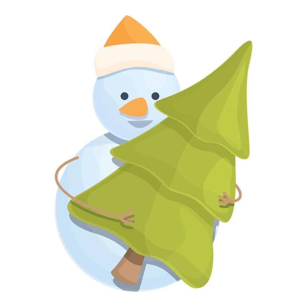 Snowman fir tree icon cartoon vector. Snow man vector