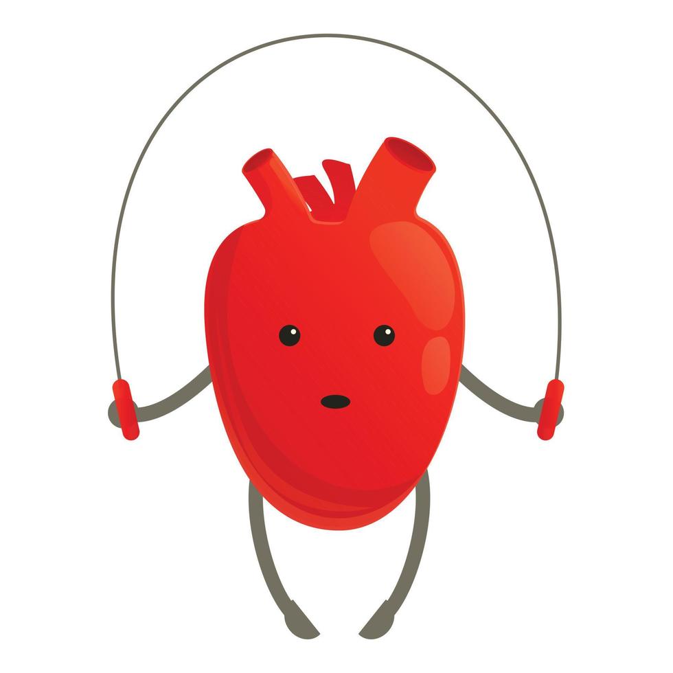 Healthy heart jumping rope icon, cartoon style vector