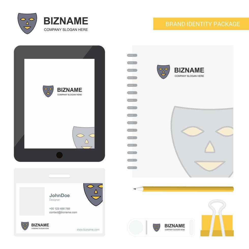 Mask Business Logo Tab App Diary PVC Employee Card and USB Brand Stationary Package Design Vector Template