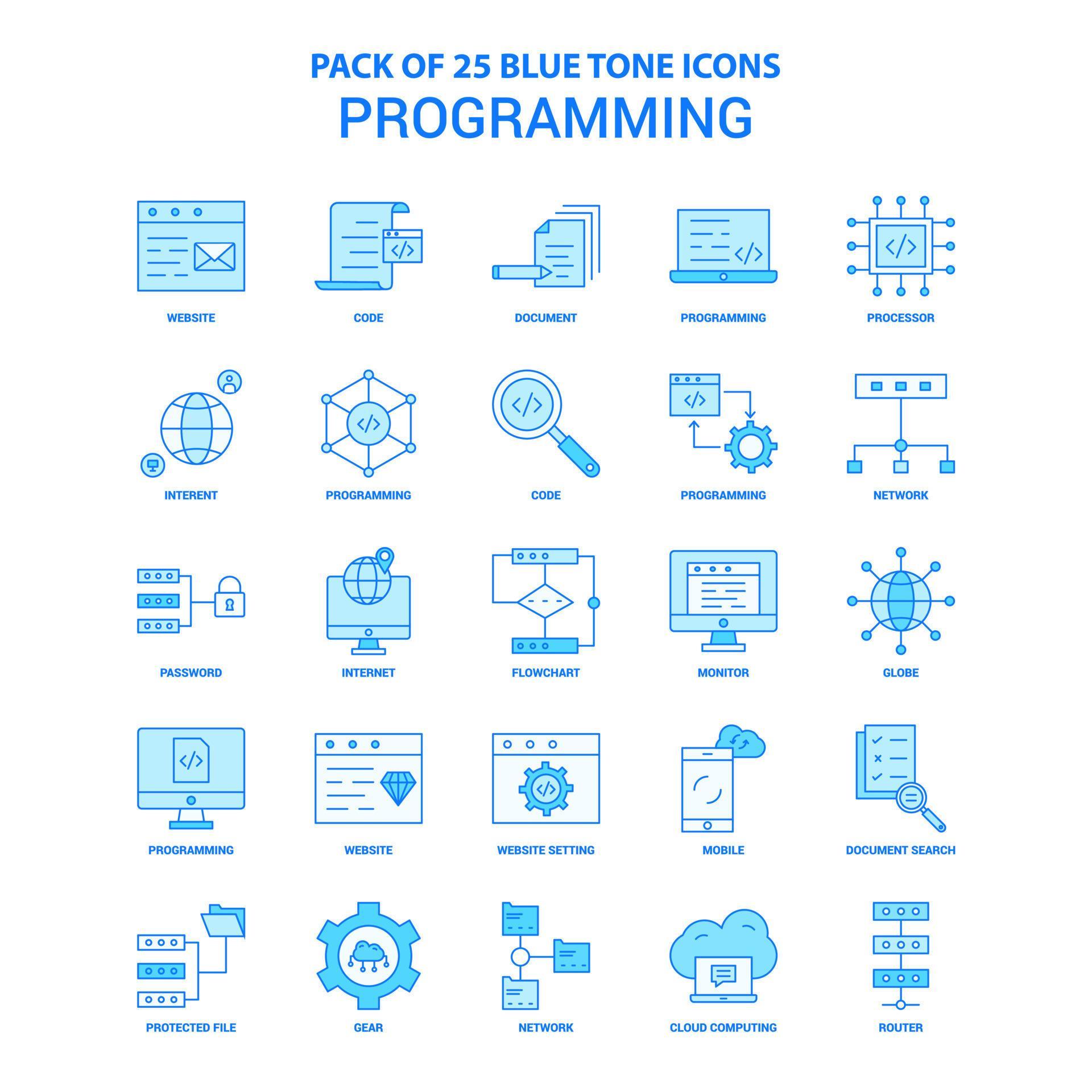 Programming Blue Tone Icon Pack 25 Icon Sets 14349396 Vector Art at ...