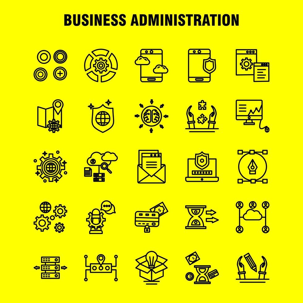 Business Administration Line Icons Set For Infographics Mobile UXUI Kit And Print Design Include Chess Setting Gear Setting Board Game Credit Card Eps 10 Vector