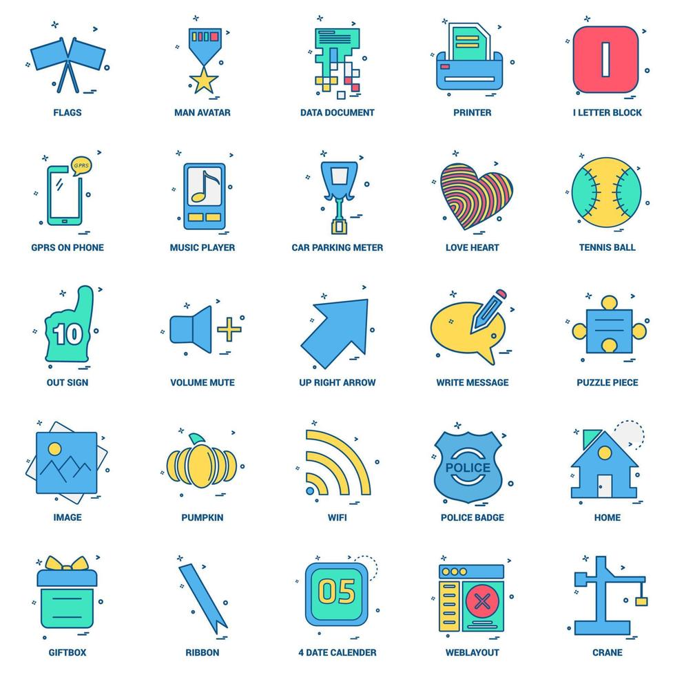 25 conjunto de iconos de color plano de mezcla de concepto de negocio vector