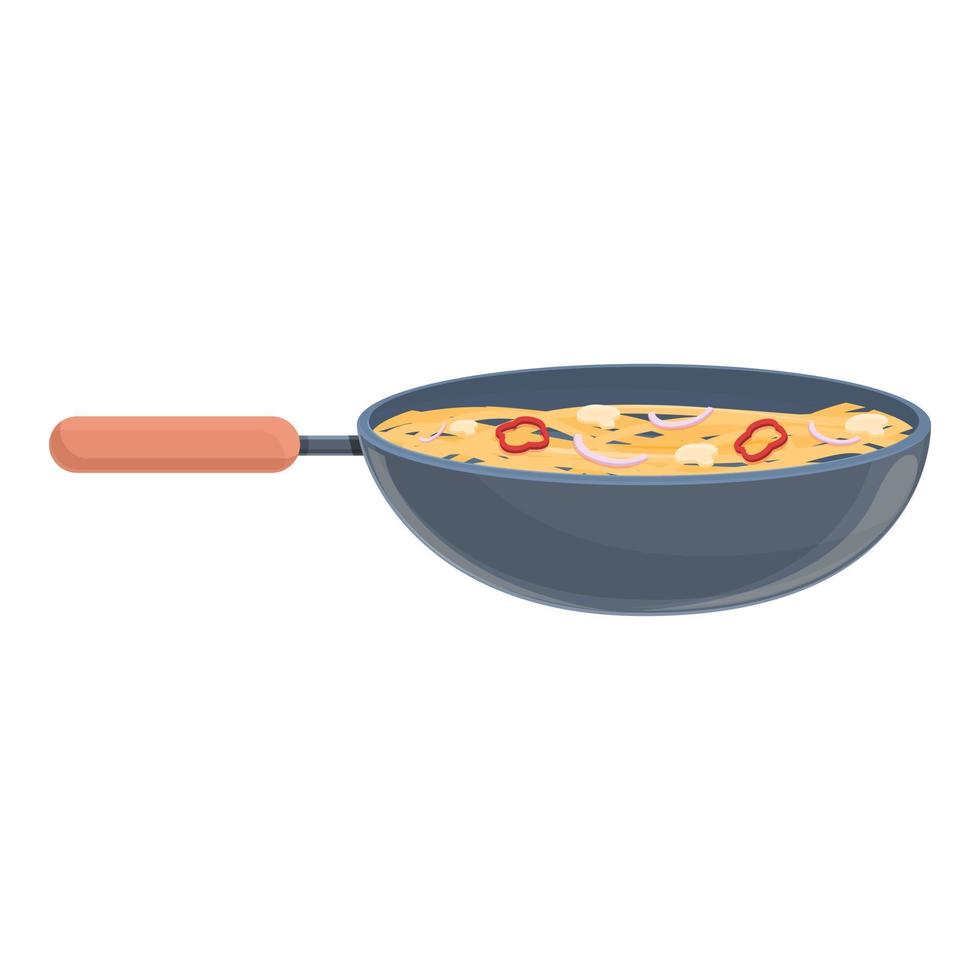 Wok food hot pan icon, cartoon style vector