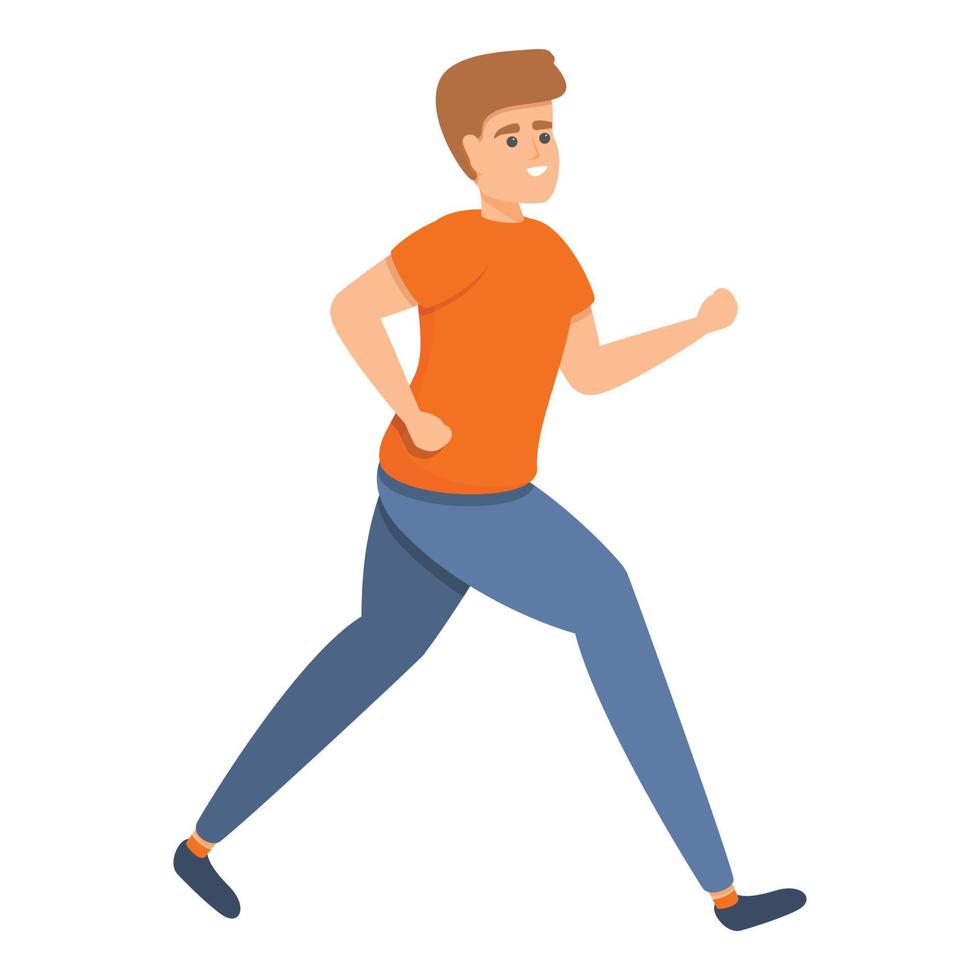 Boy morning running icon, cartoon style vector