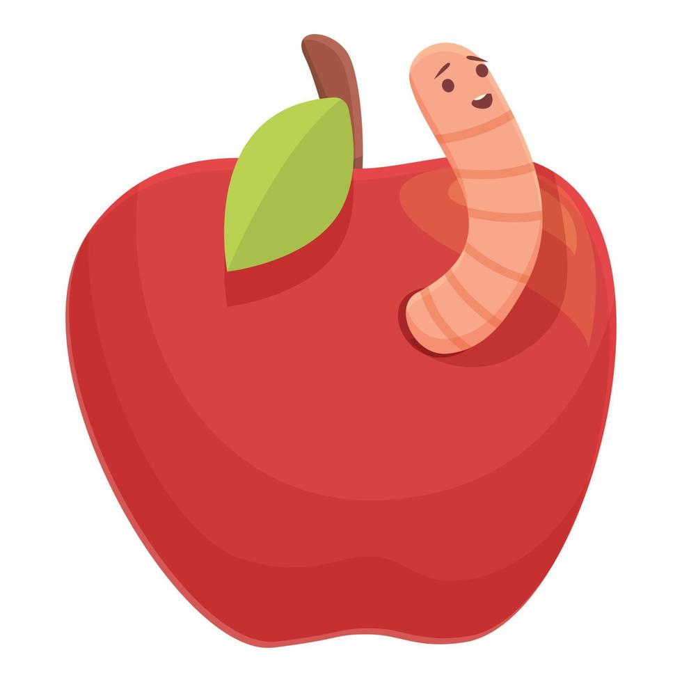 gusano en vector de dibujos animados de icono de manzana roja. lindo suelo