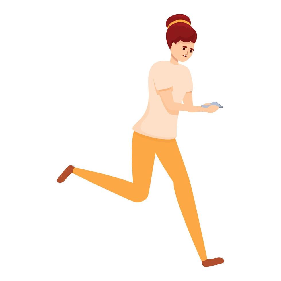 Running woman rush job icon, cartoon style vector