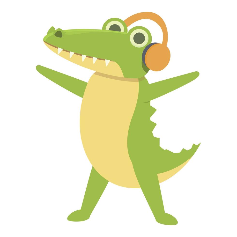 Alligator listen music icon cartoon vector. Cute crocodile vector