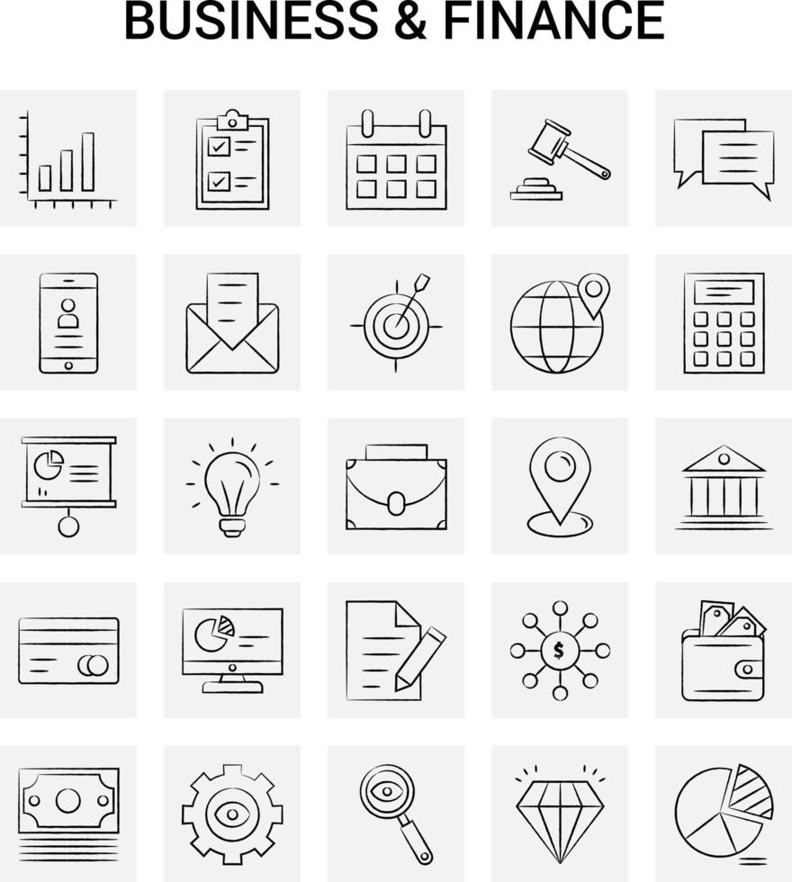 25 Hand Drawn Business and Finance icon set Gray Background Vector Doodle