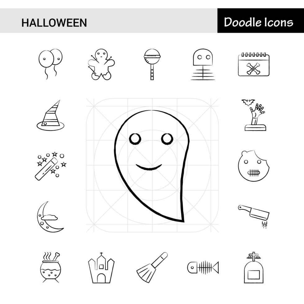 Set of 17 Halloween handdrawn icon set vector