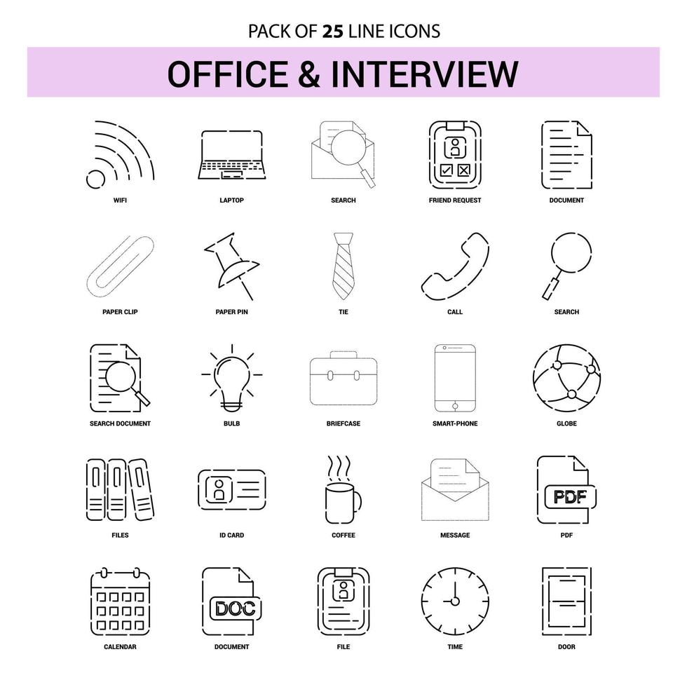 Office and Interview Line Icon Set 25 Dashed Outline Style vector
