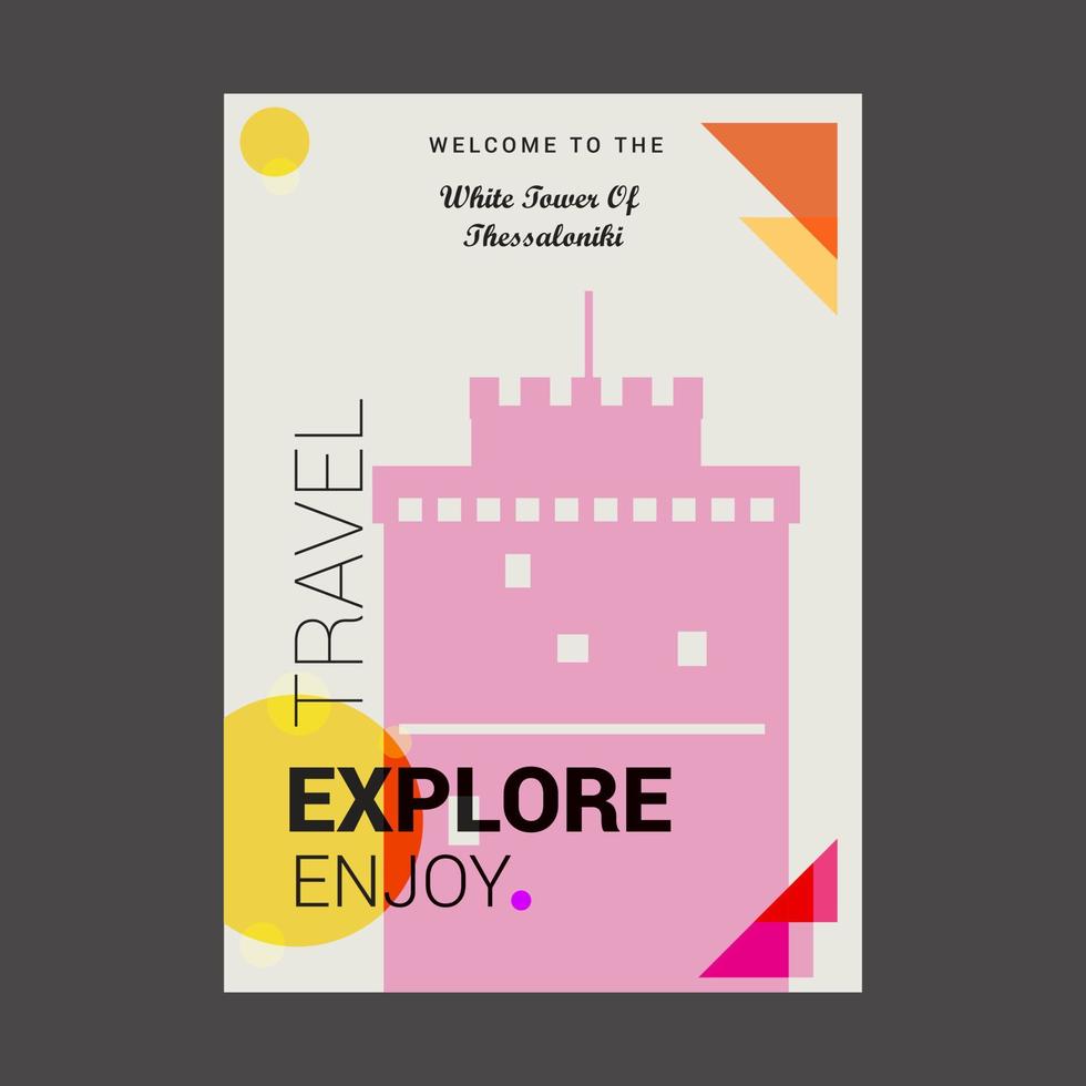 Welcome to The White Tower of Thessloniki Greece Explore Travel Enjoy Poster Template vector