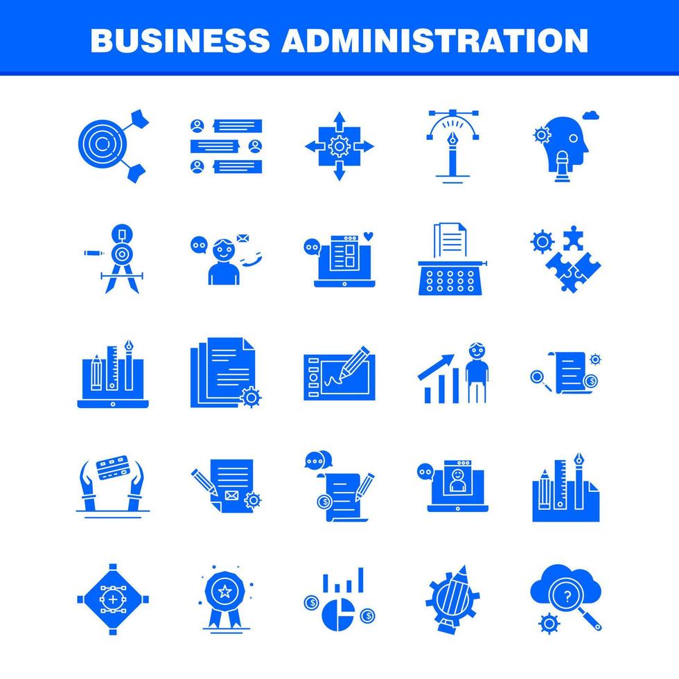 Business Administration Solid Glyph Icons Set For Infographics Mobile UXUI Kit And Print Design Include Protected Website Website Internet Dollar Mountains Dollar Pencil Eps 10 Vector