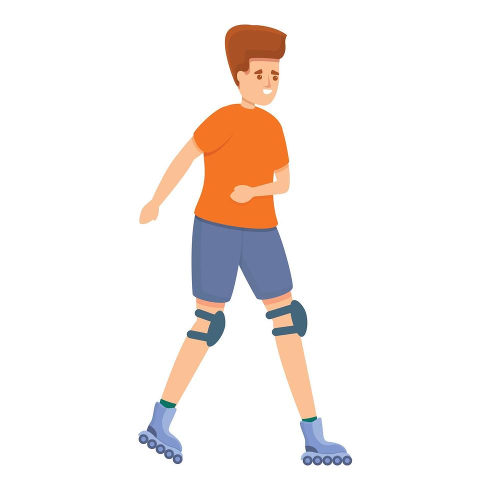 Boy protected rollerblading activity icon, cartoon style vector