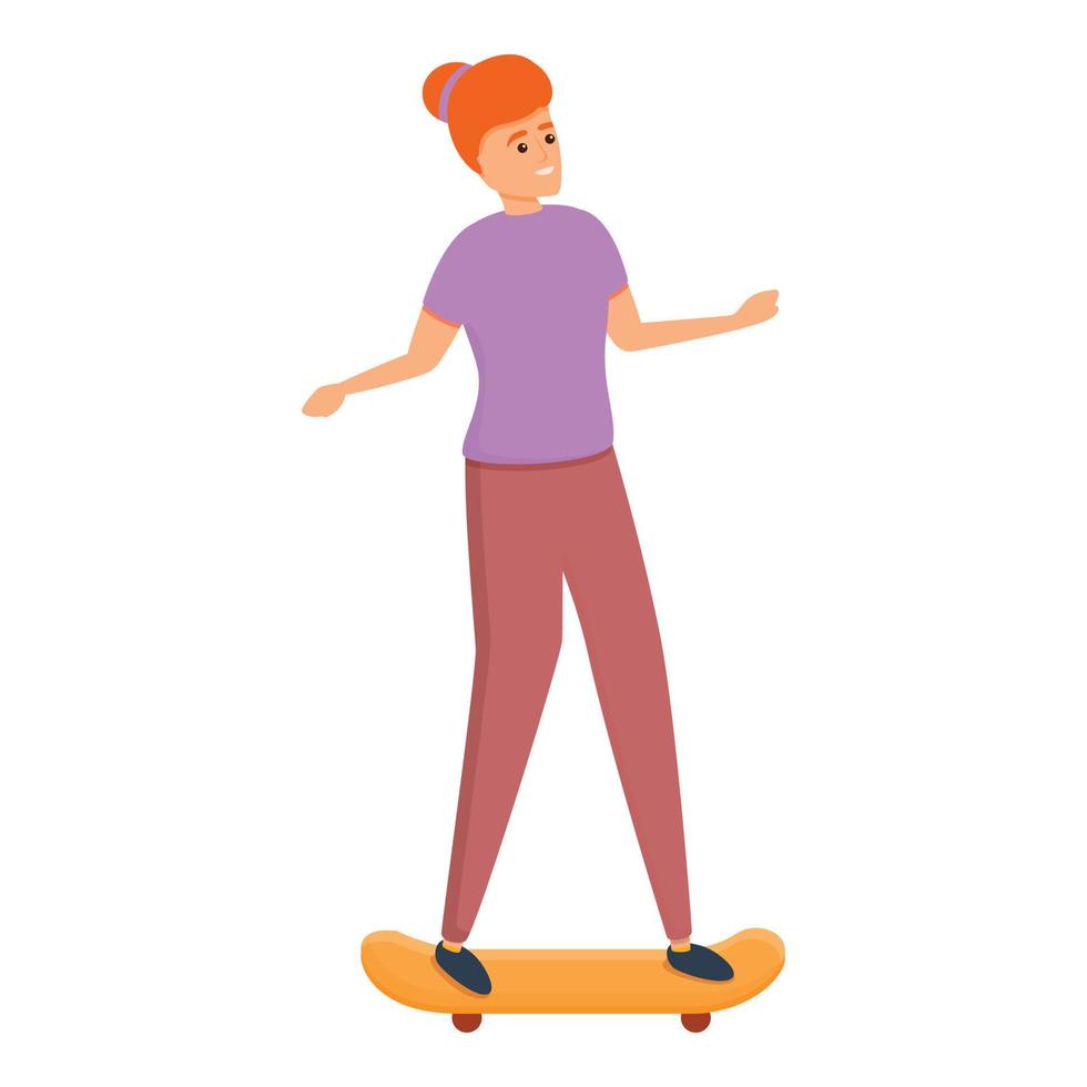 icono de paseo de chica en patineta, estilo de dibujos animados vector