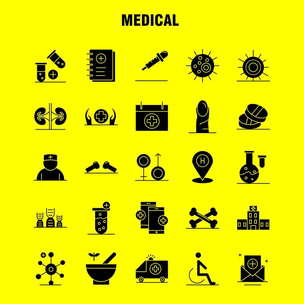 iconos de glifos sólidos médicos establecidos para infografías kit de uxui móvil y diseño de impresión incluyen vendaje yeso atención médica termómetro colección de temperatura de calor logotipo infográfico moderno y pi vector