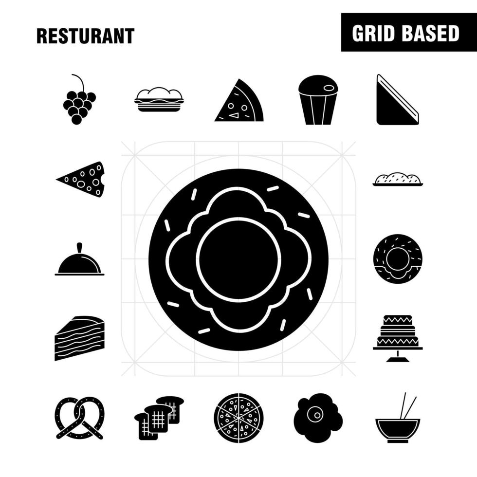 Restaurant Solid Glyph Icons Set For Infographics Mobile UXUI Kit And Print Design Include Carrot Food Vegetable Meal Bottle Food Meal Mustard Eps 10 Vector