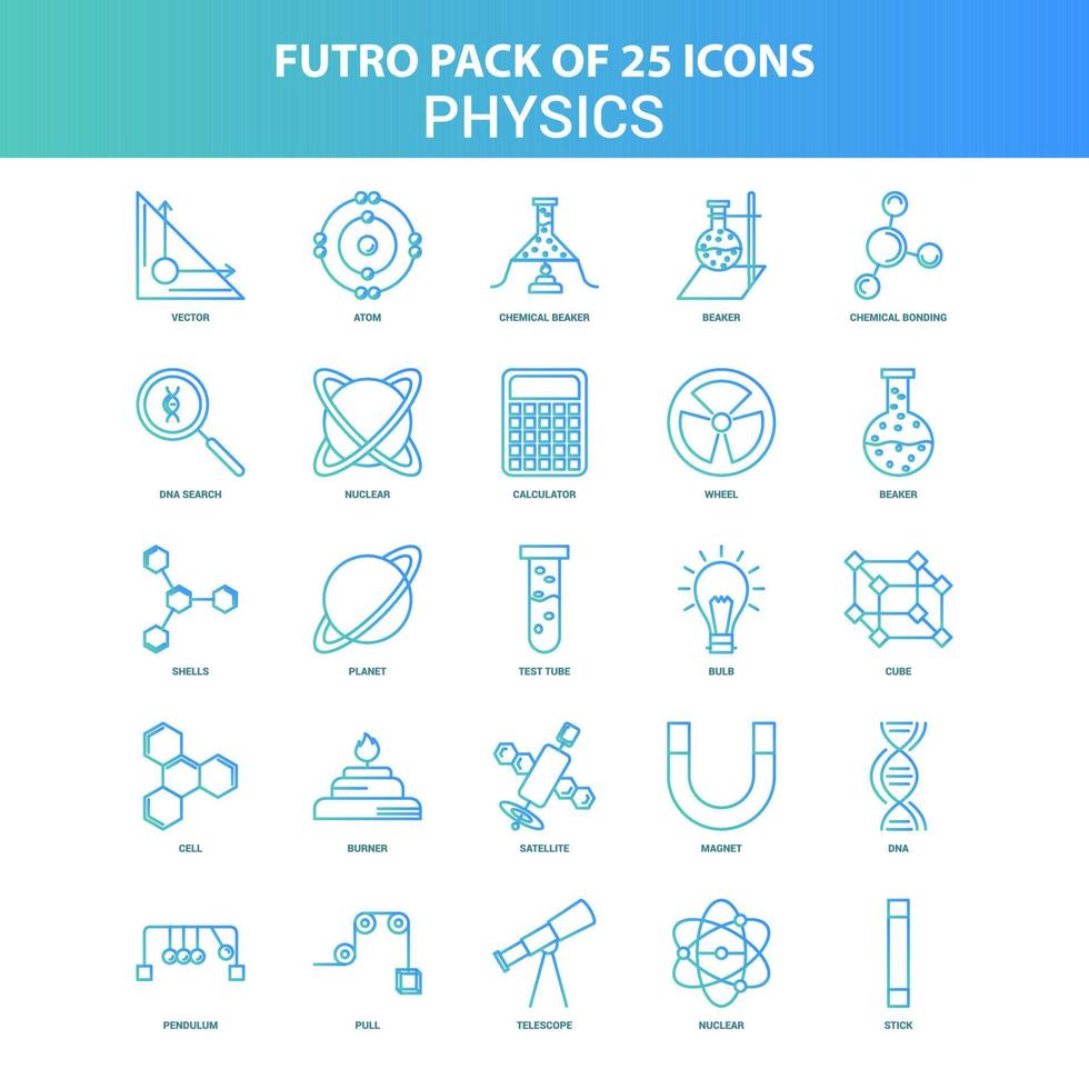 25 Green and Blue Futuro Physics Icon Pack vector