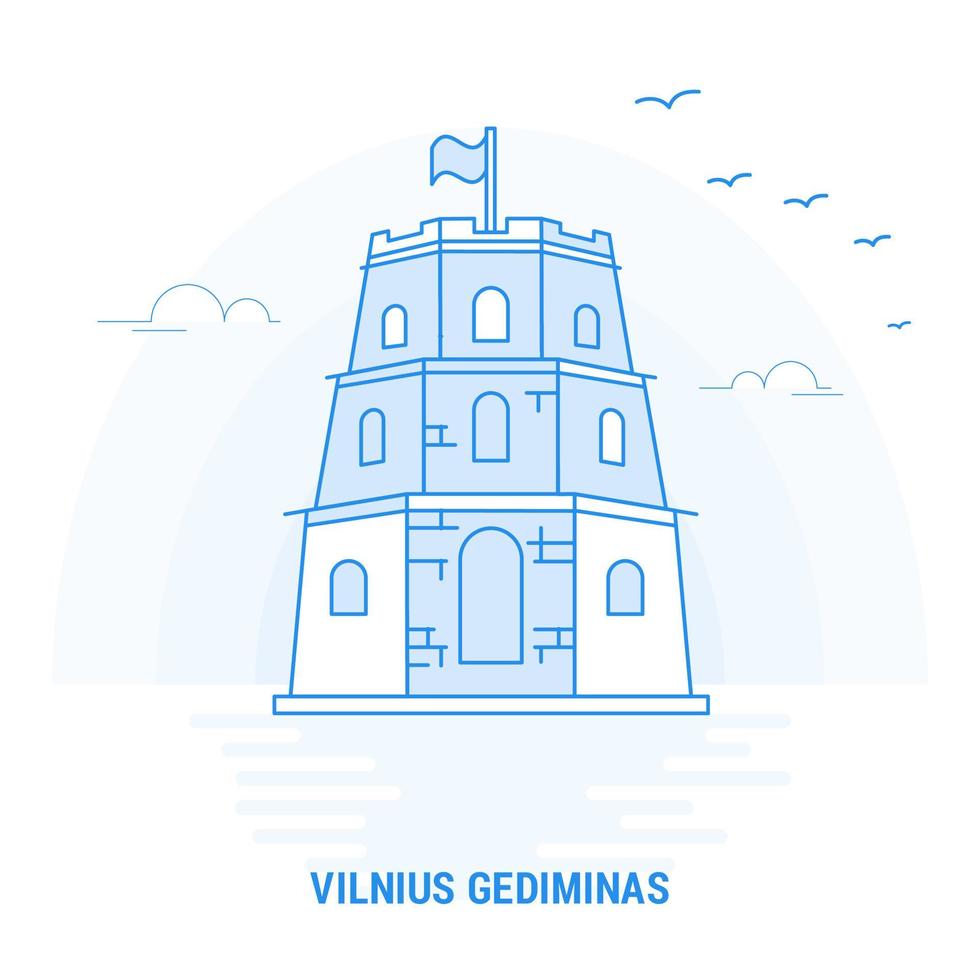 VILNIUS GEDIMINAS Blue Landmark Creative background and Poster Template vector