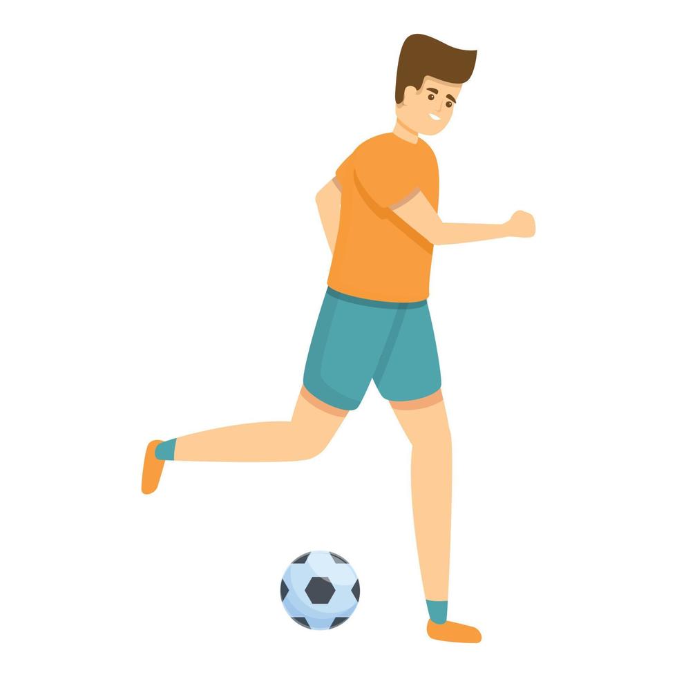 Kid soccer dribbling icon, cartoon style vector