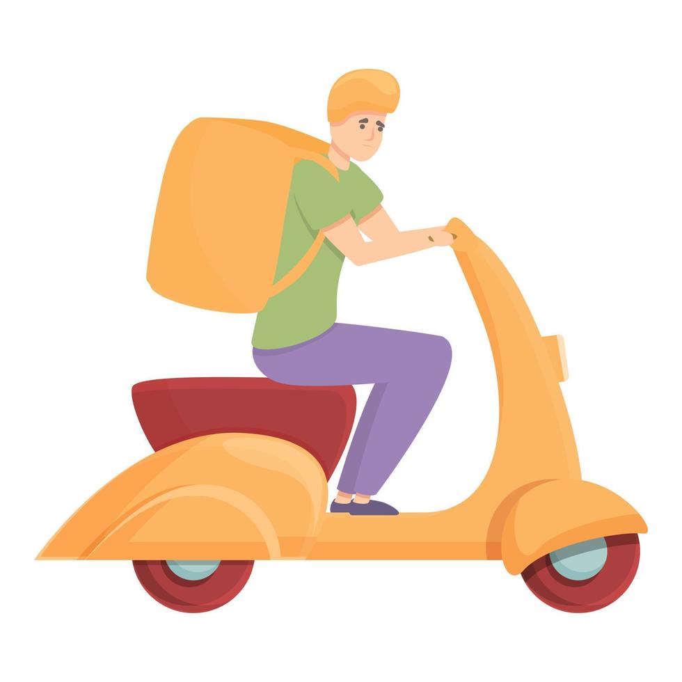 vector de dibujos animados de icono de entrega de comida rápida. mensajería scooter