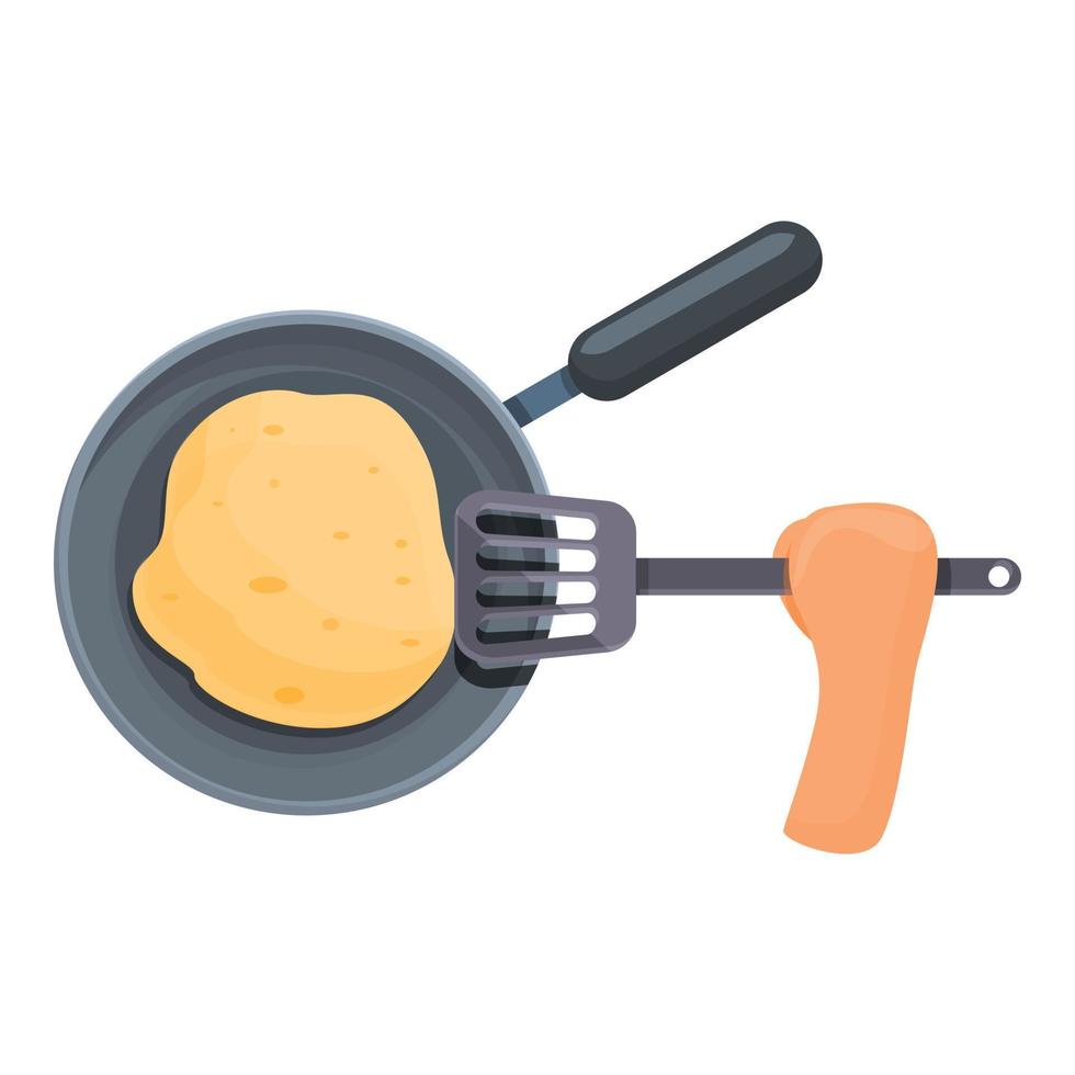 Frying pan cook icon, cartoon style vector