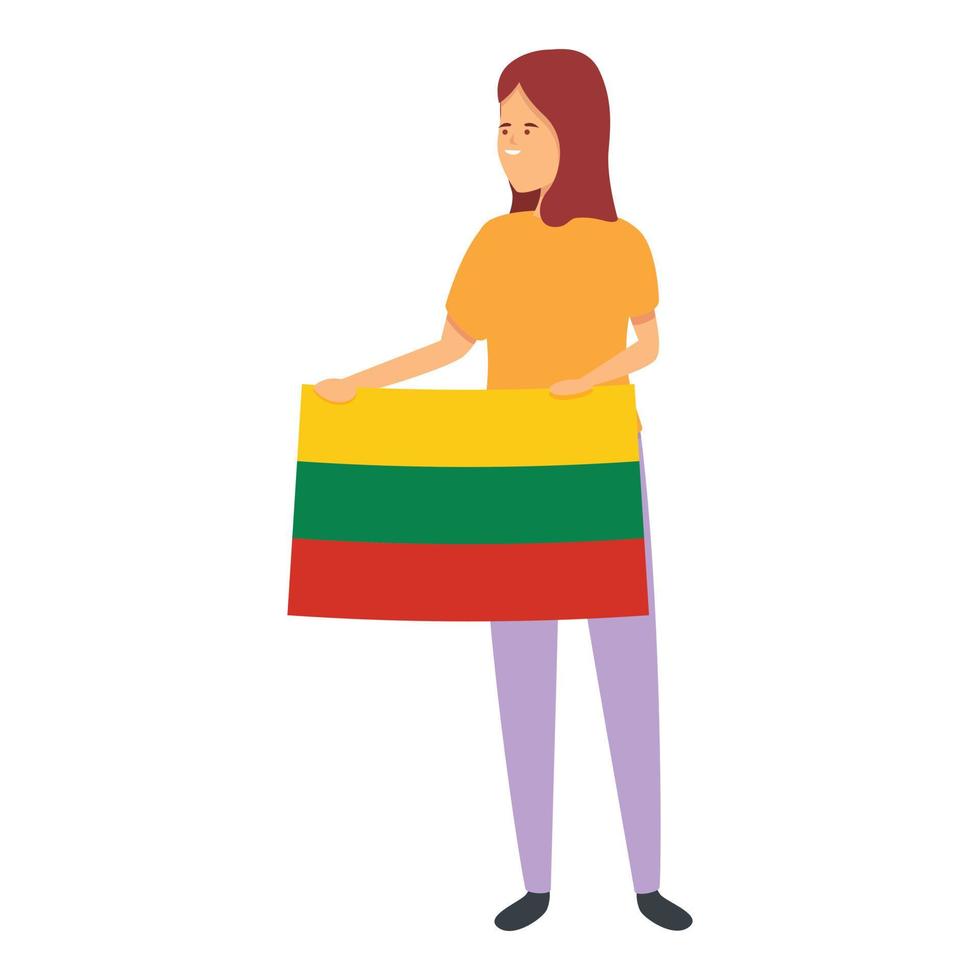Girl take Lithuania flag icon cartoon vector. Child kid vector