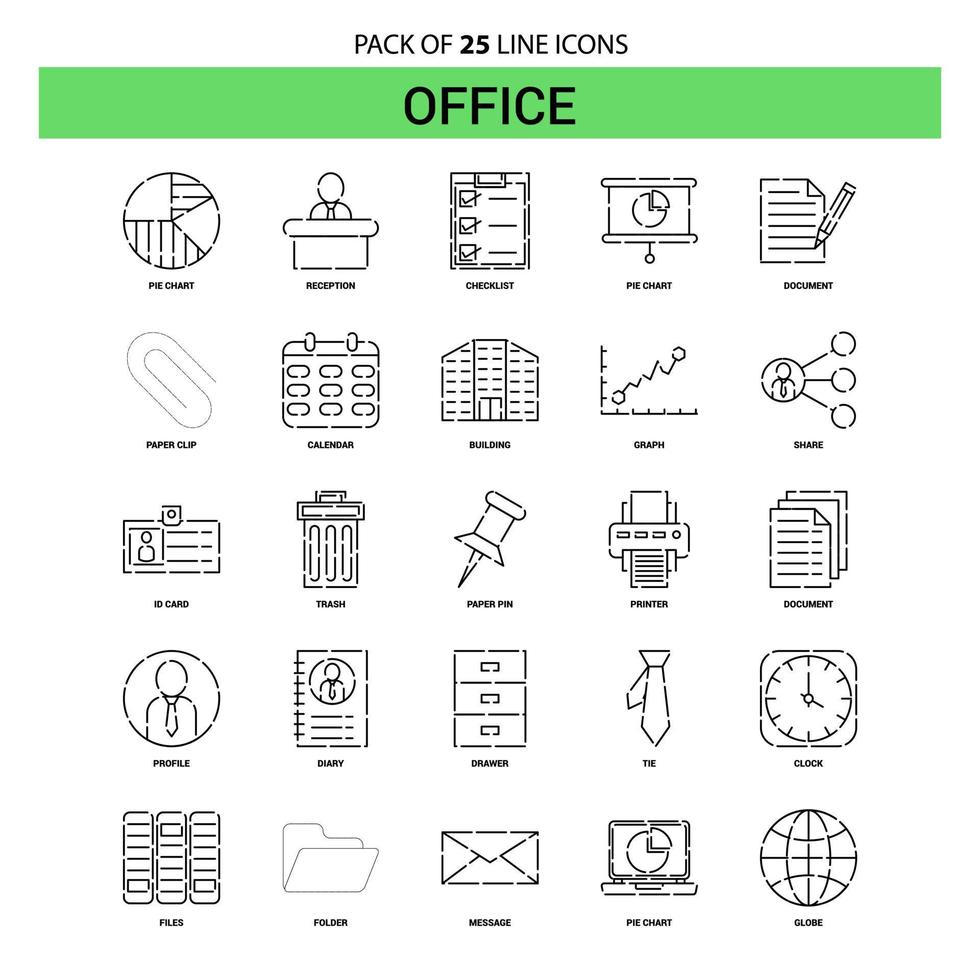 Office Line Icon Set 25 Dashed Outline Style vector