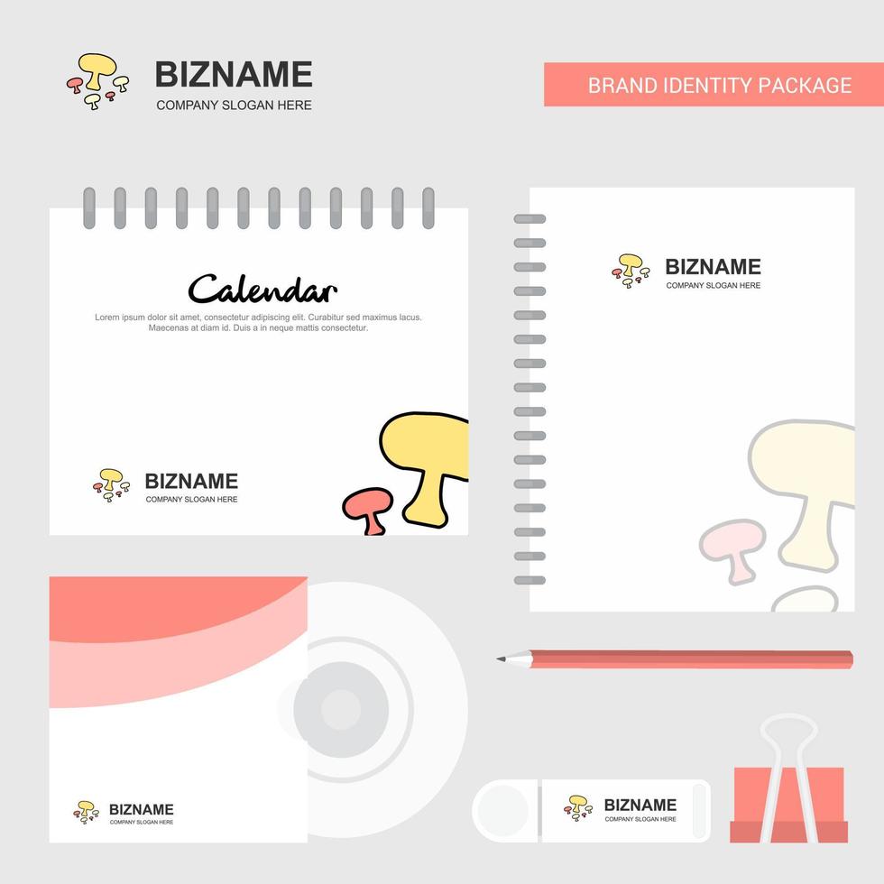 Mushroom Logo Calendar Template CD Cover Diary and USB Brand Stationary Package Design Vector Template