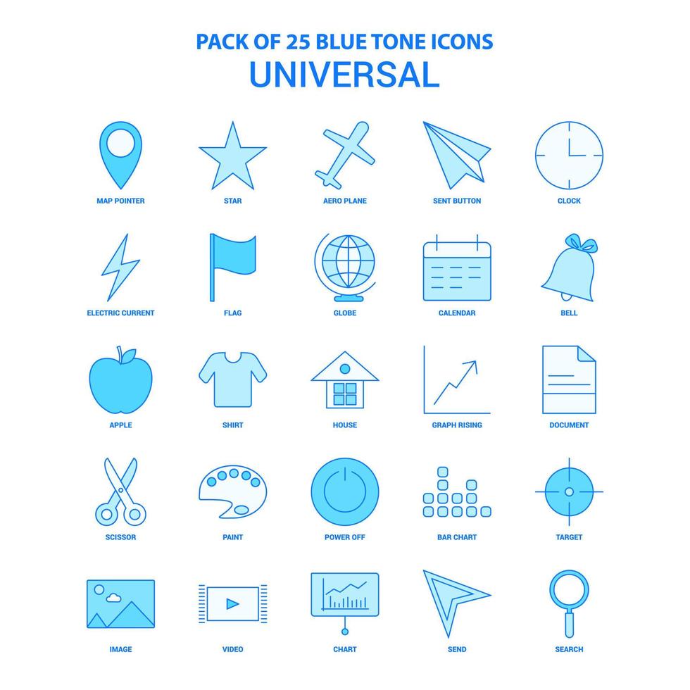 paquete de iconos de tono azul universal 25 conjuntos de iconos vector