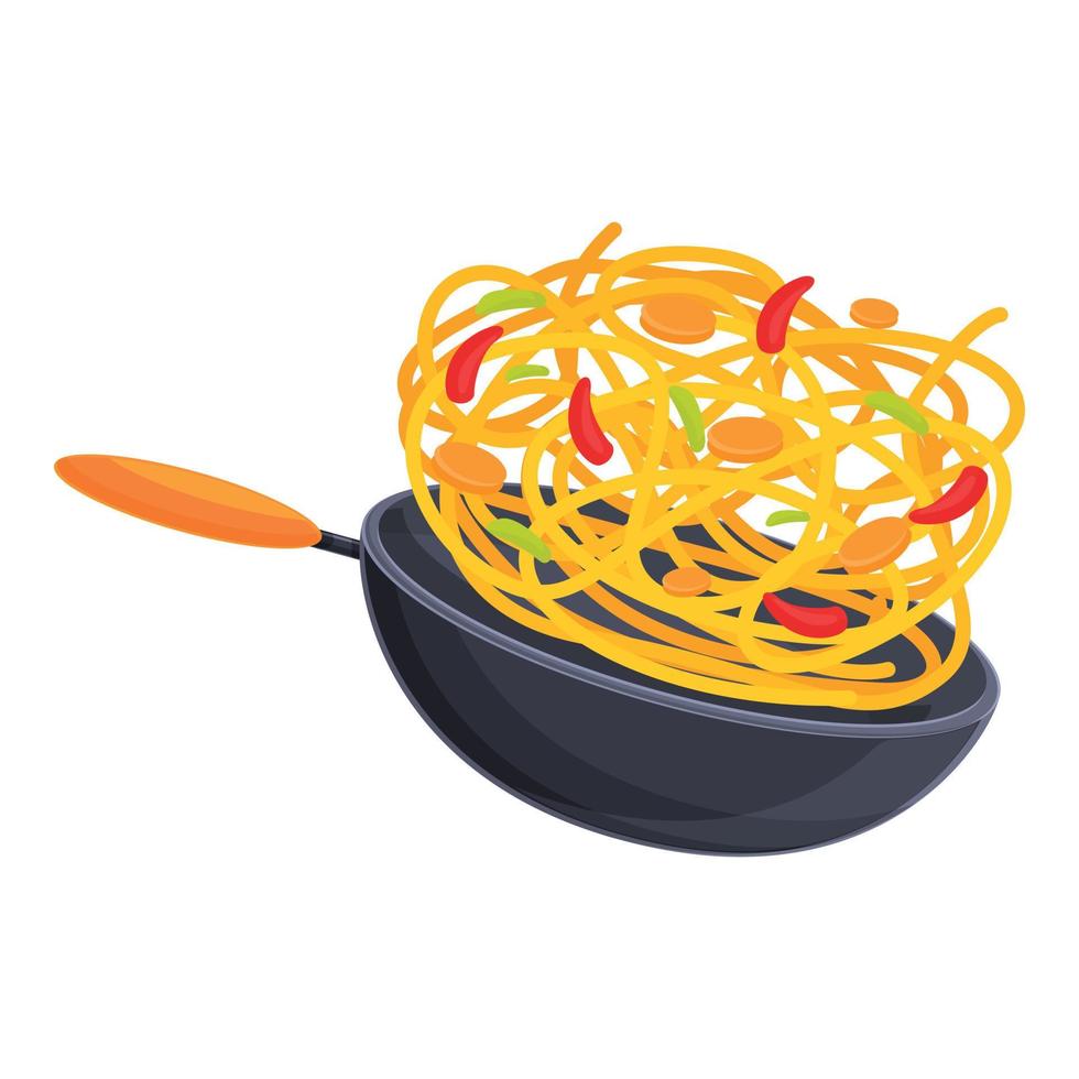 Mix wok food icon, cartoon style vector