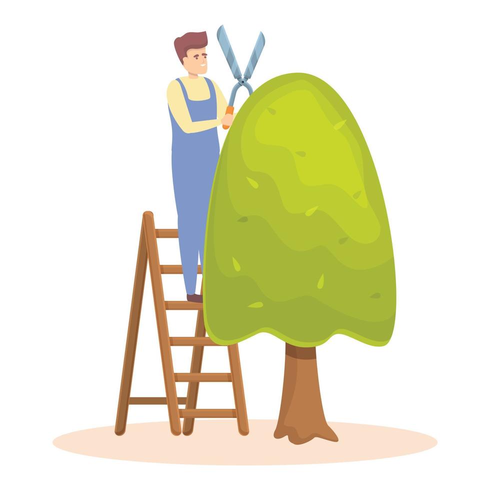 Man cutting tree icon cartoon vector. Garden hedge vector