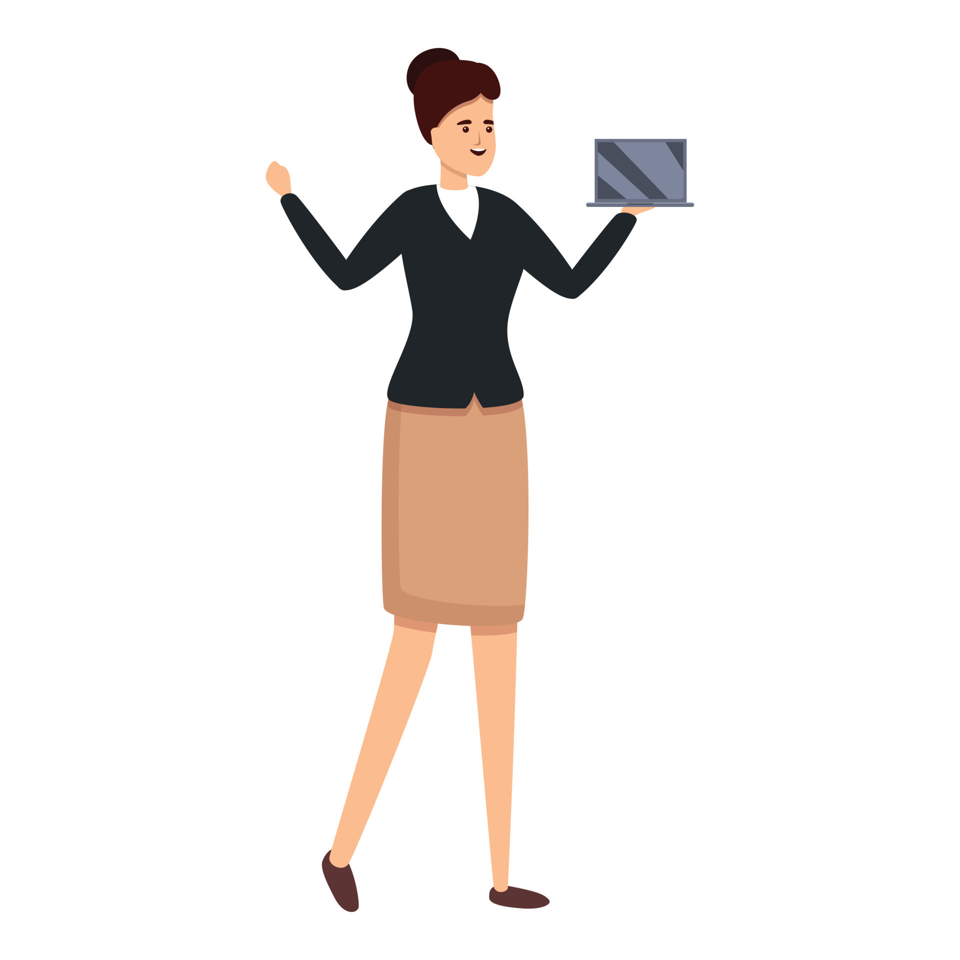 Successful business woman with laptop icon, cartoon style 14351062 Vector  Art at Vecteezy