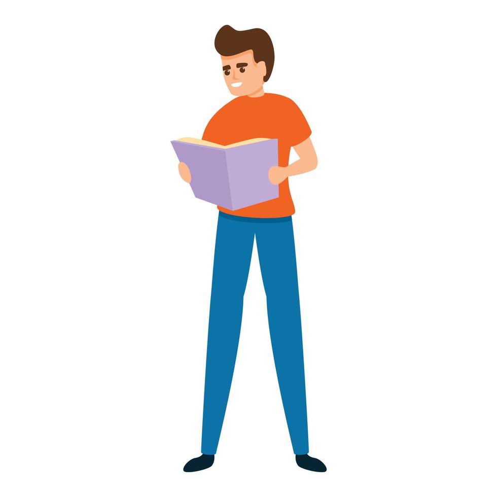 Boy reading icon, cartoon style vector