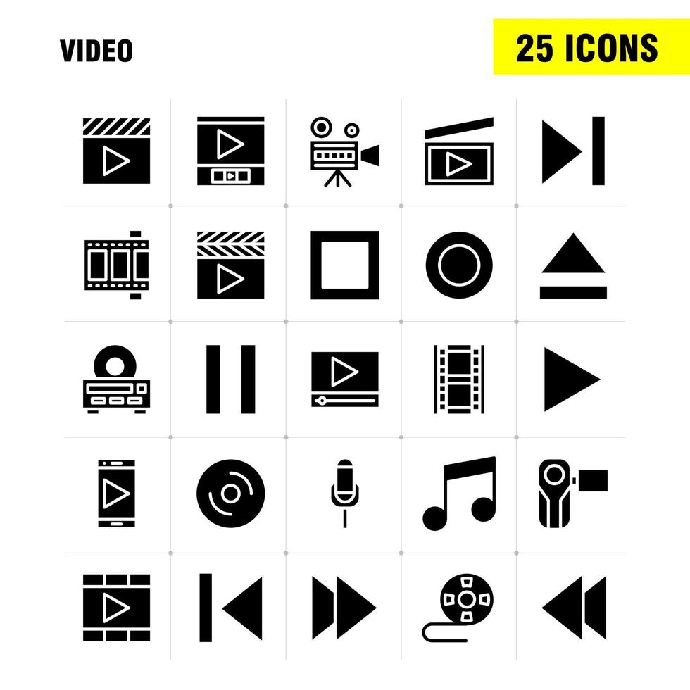 Video Solid Glyph Icon Pack For Designers And Developers Icons Of Director Entertainment Movie Video Film Movie Video Multimedia Vector