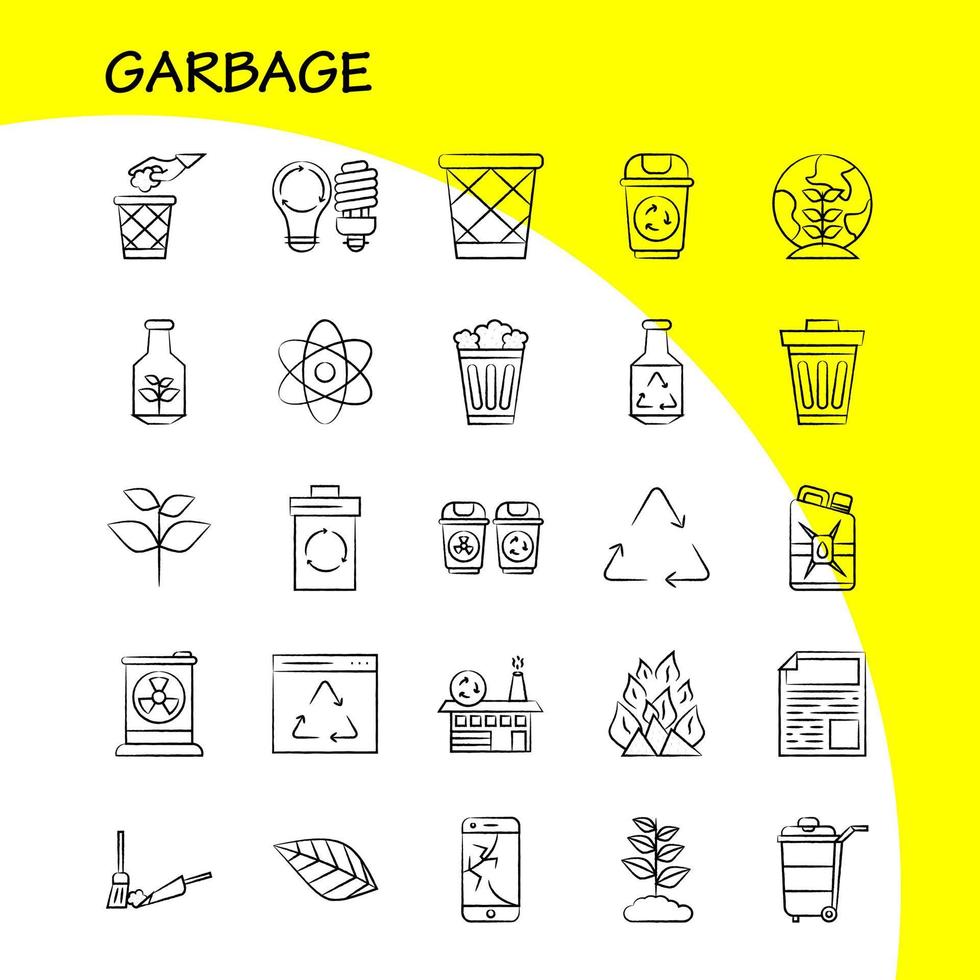 Garbage Hand Drawn Icon for Web Print and Mobile UXUI Kit Such as Atom Energy Power Green Bottle Arrow Energy Recycle Pictogram Pack Vector