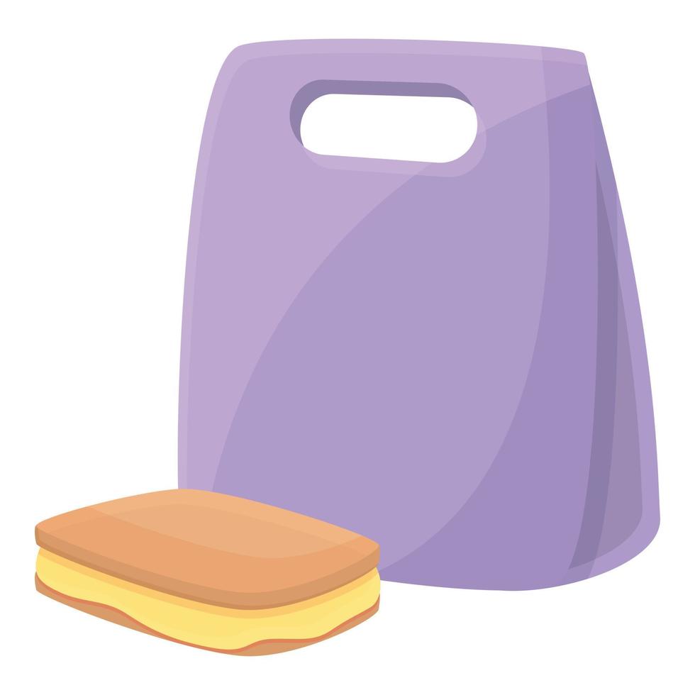School breakfast sandwich icon, cartoon style vector