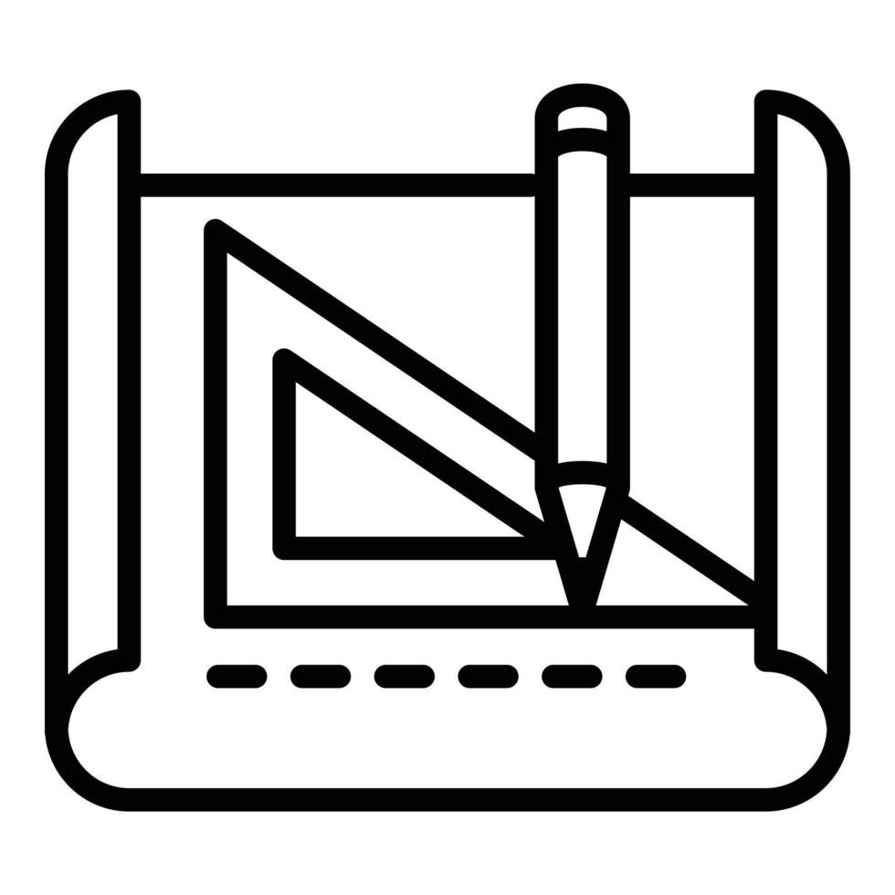 Architect pencil angle ruler icon, outline style vector