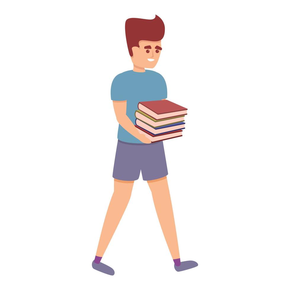 chico llevar libros icono, estilo de dibujos animados vector