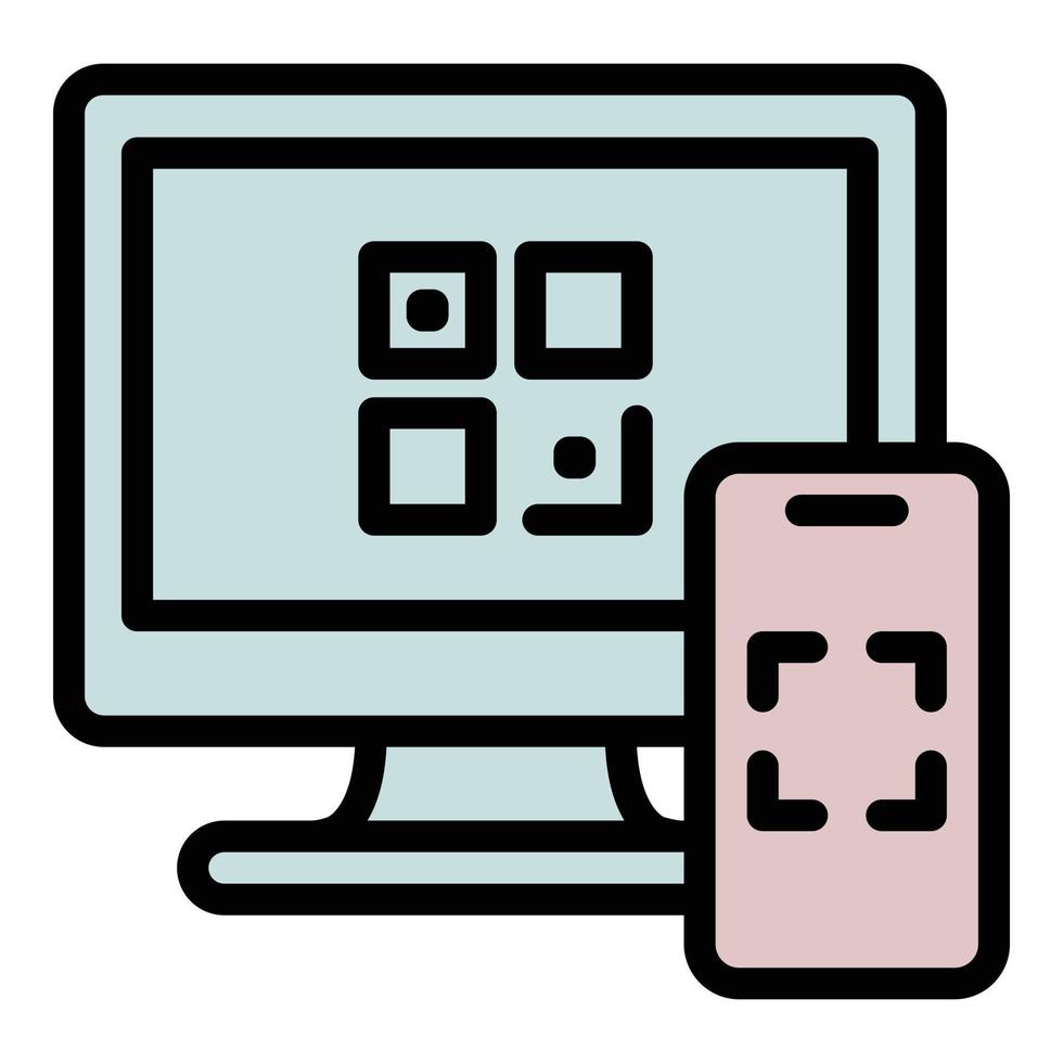 vector de contorno de icono de código qr de computadora. escaneo móvil