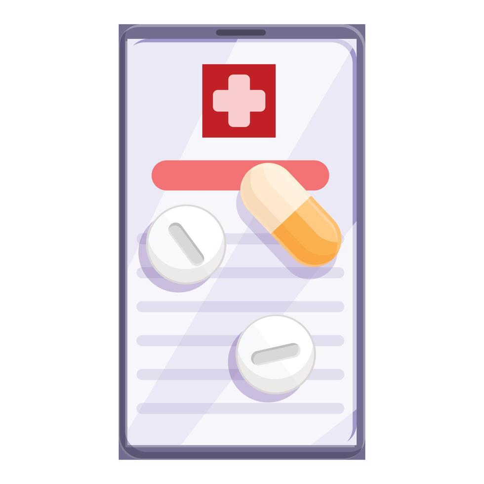 Telemedicine pills prescription icon, cartoon style vector