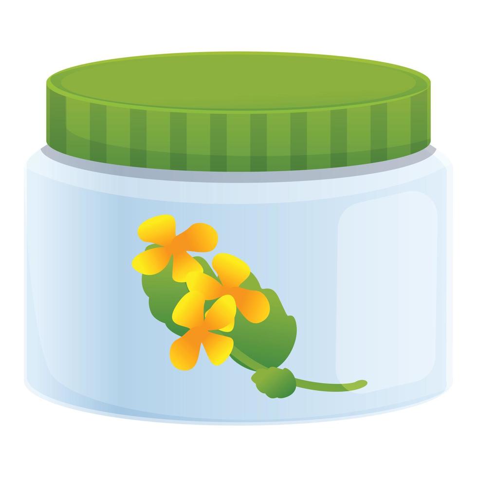 Celandine cream jar icon, cartoon style vector