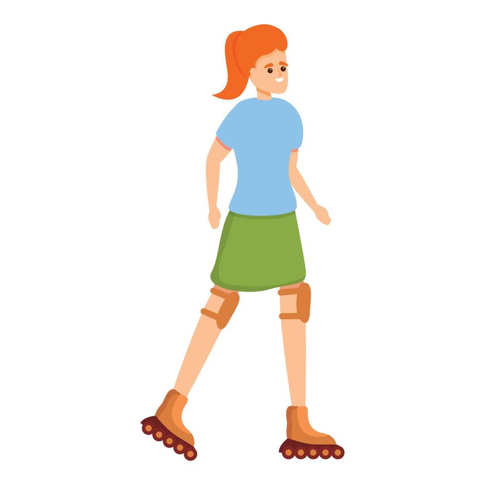 Girl rollerblading icon, cartoon style vector