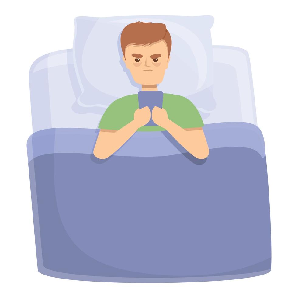 Boy phone insomnia icon cartoon vector. Night sleep vector