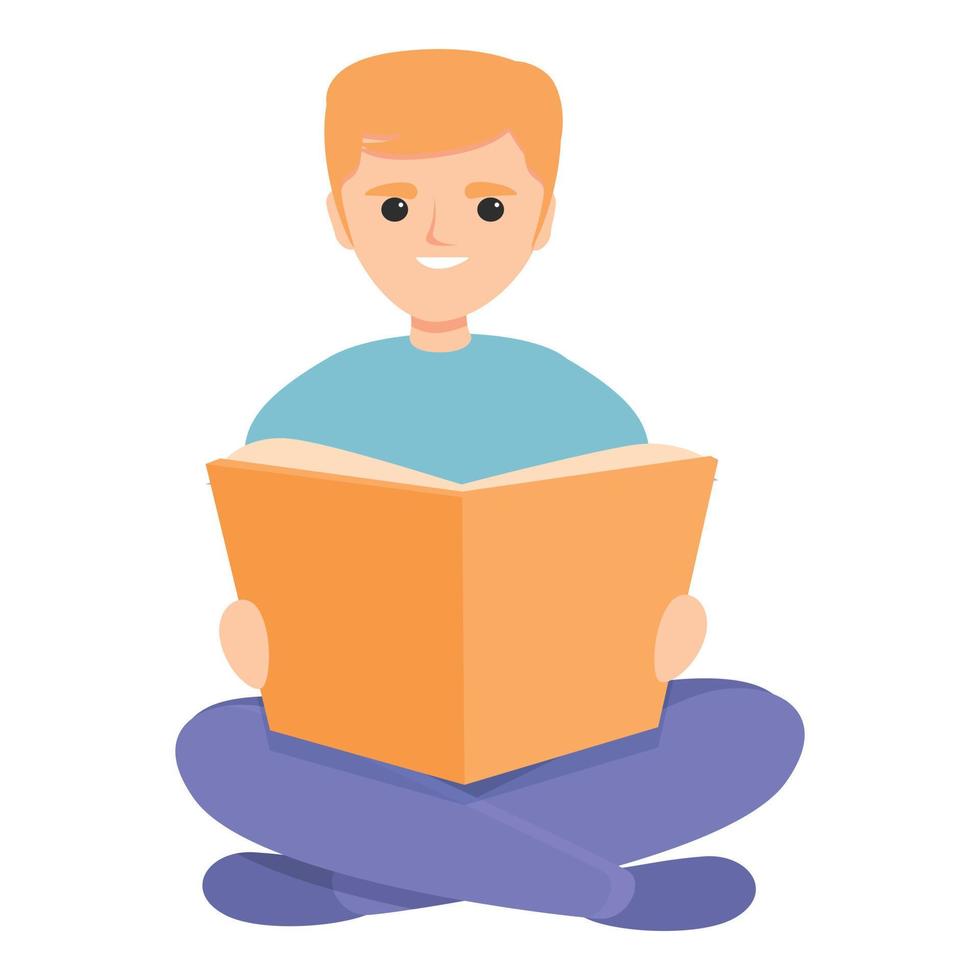 Little reading boy icon, cartoon style vector