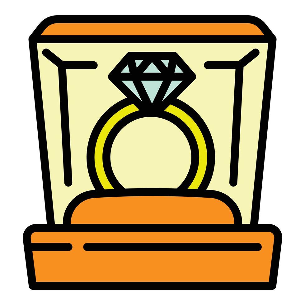 Diamond ring box icon outline vector. Gold gift vector