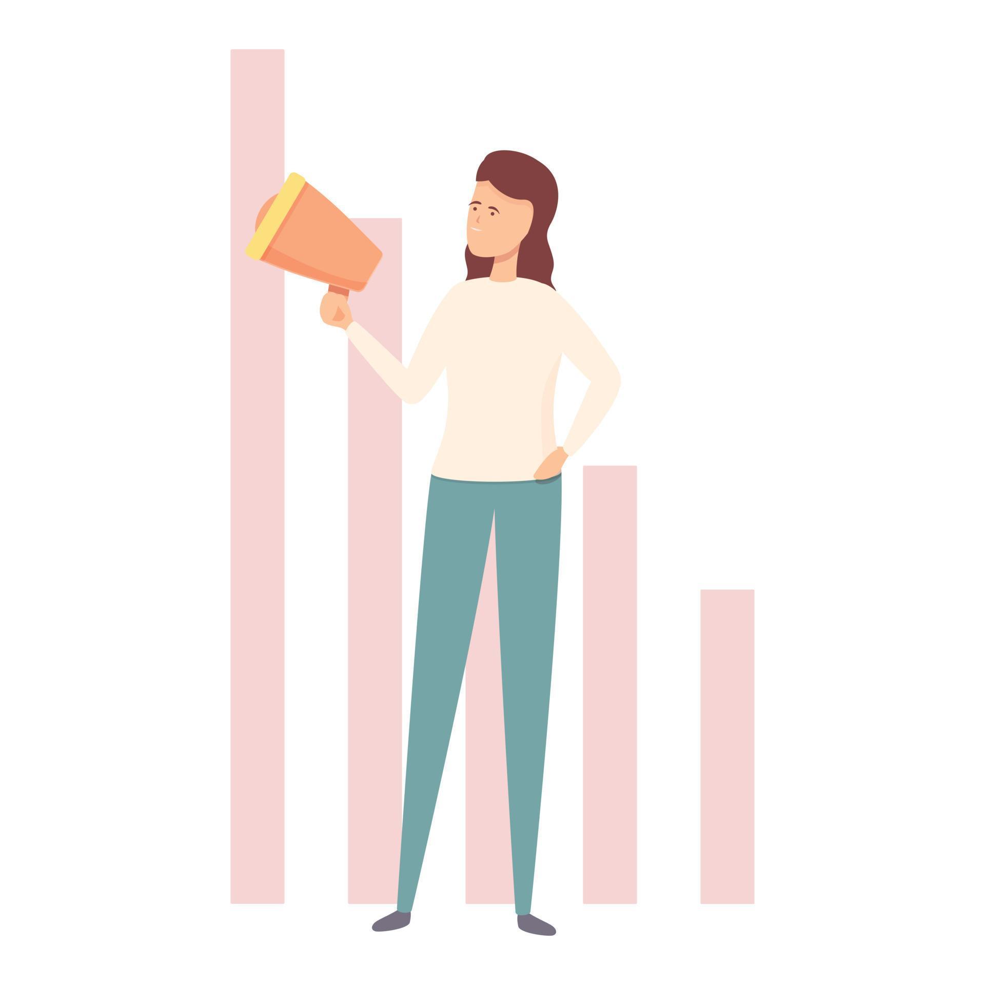 Woman use megaphone benchmark icon cartoon vector. Cost unit 14352039