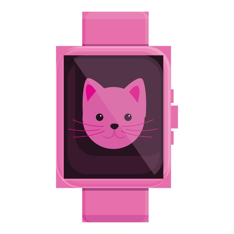 Kid cat smart watch icon, cartoon style vector